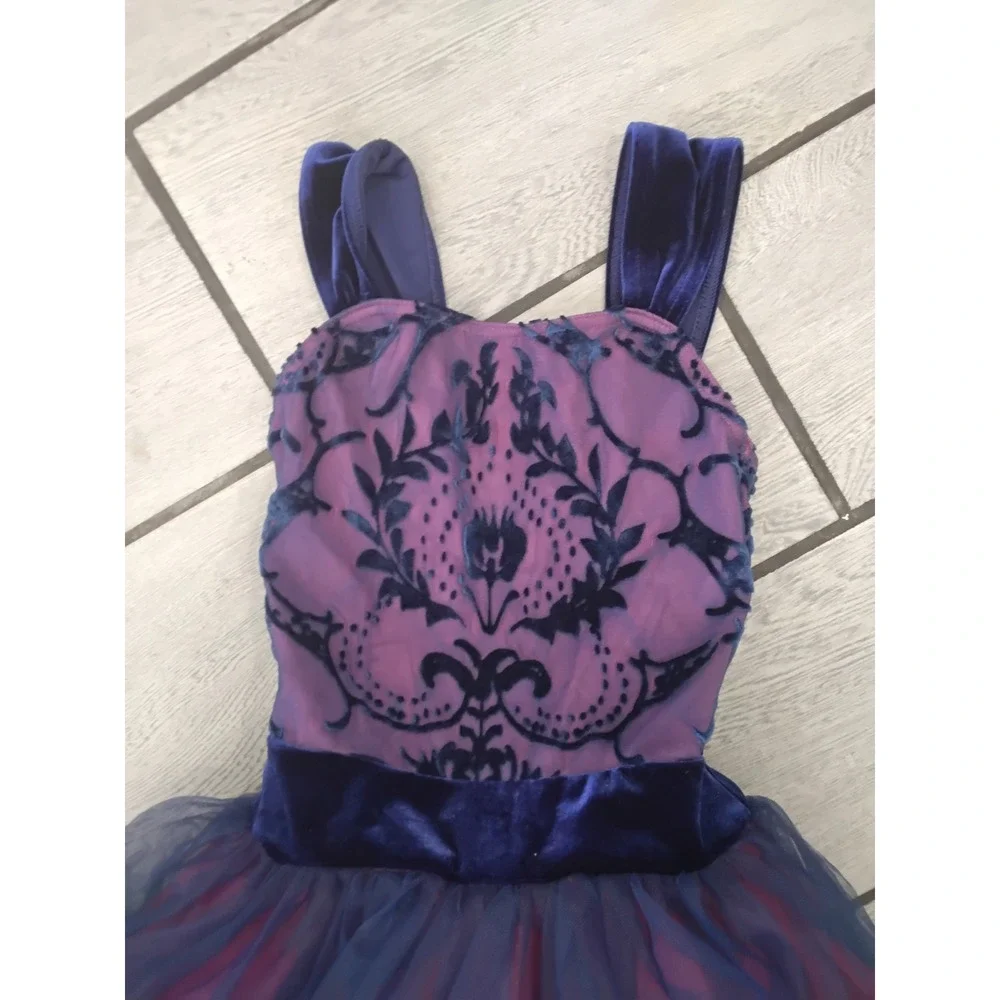 Weissman Kids IC‎ Purple Blue Velvet Flocked Tutu Dance Costume Leotard Dress